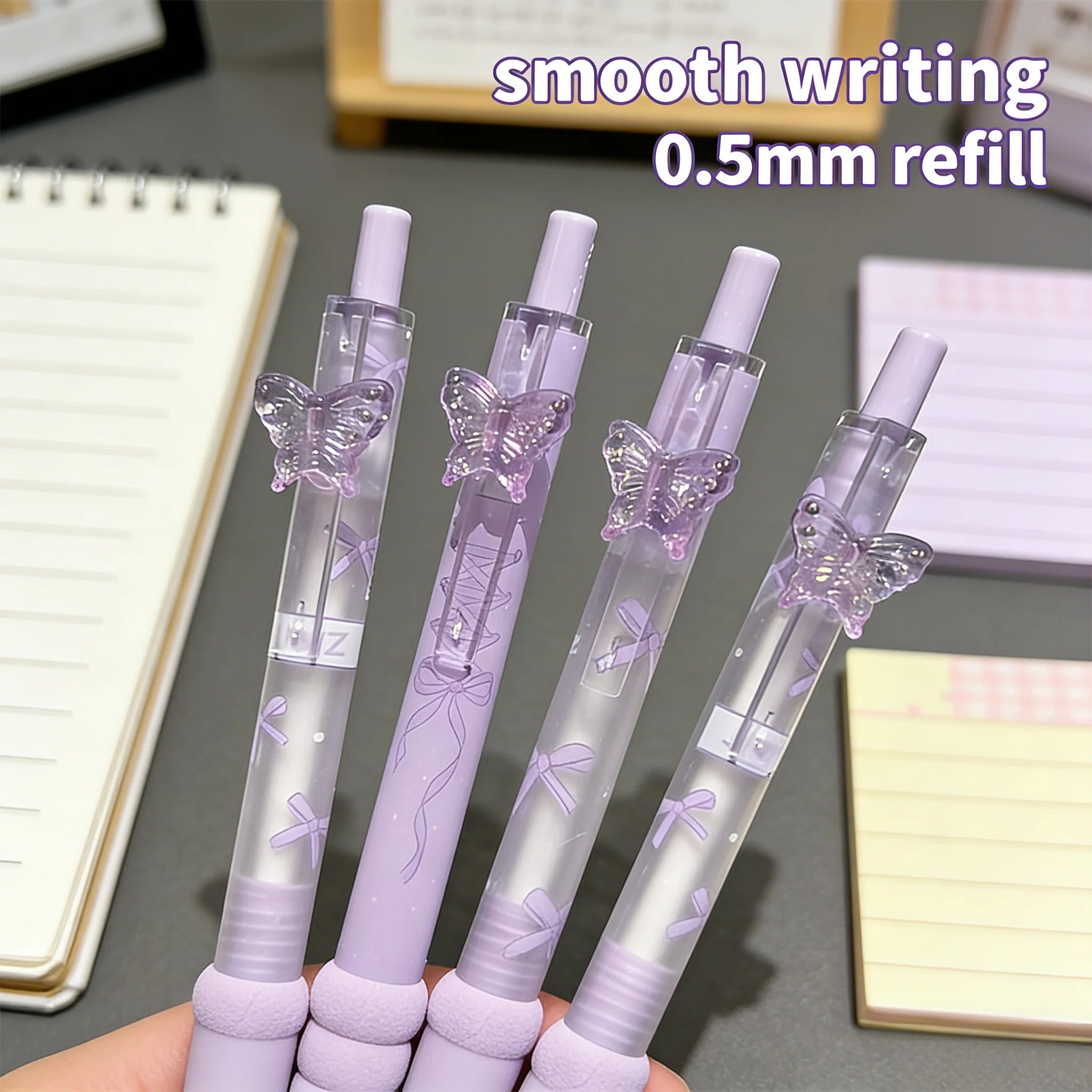 4Pcs Cute Butterfly Retractable Gel Pens 0.5mm Smooth Writing Pen Student Gift Aesthetic Stationery Office School Supplies