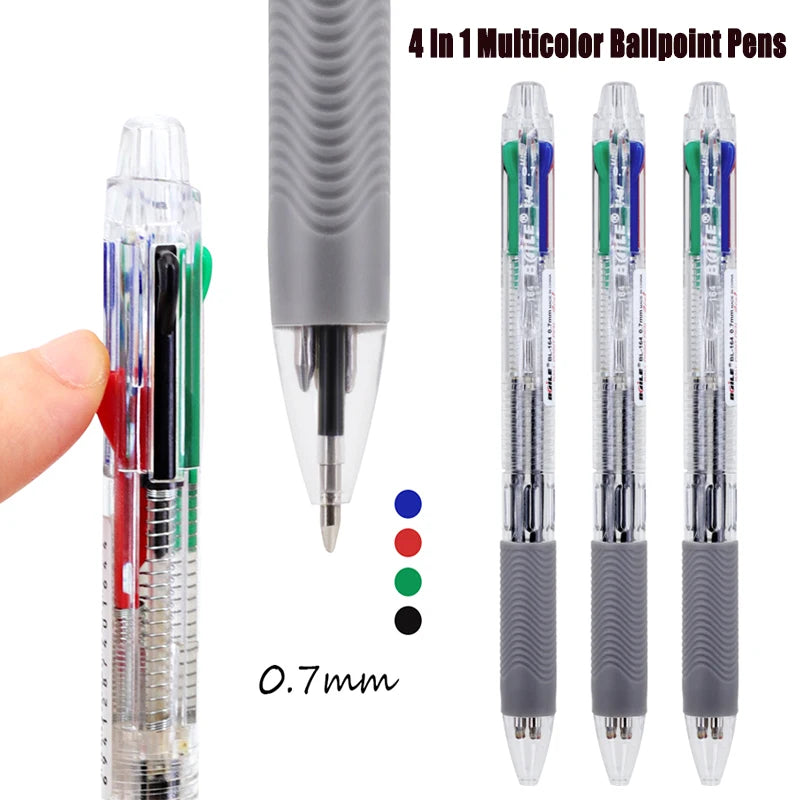 1/3pcs Creative Transparent 4 in 1 Multicolour Ballpoint Pens 0.7mm 4Color Refills Ball Pen for School Office Writing Stationery