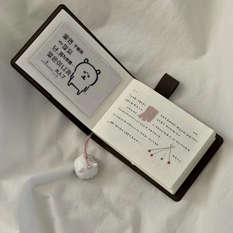 1pc  Ins Niche Simple Portable Mini Notebook Diary Mini Cute Brown Pocket Book Japanese Style