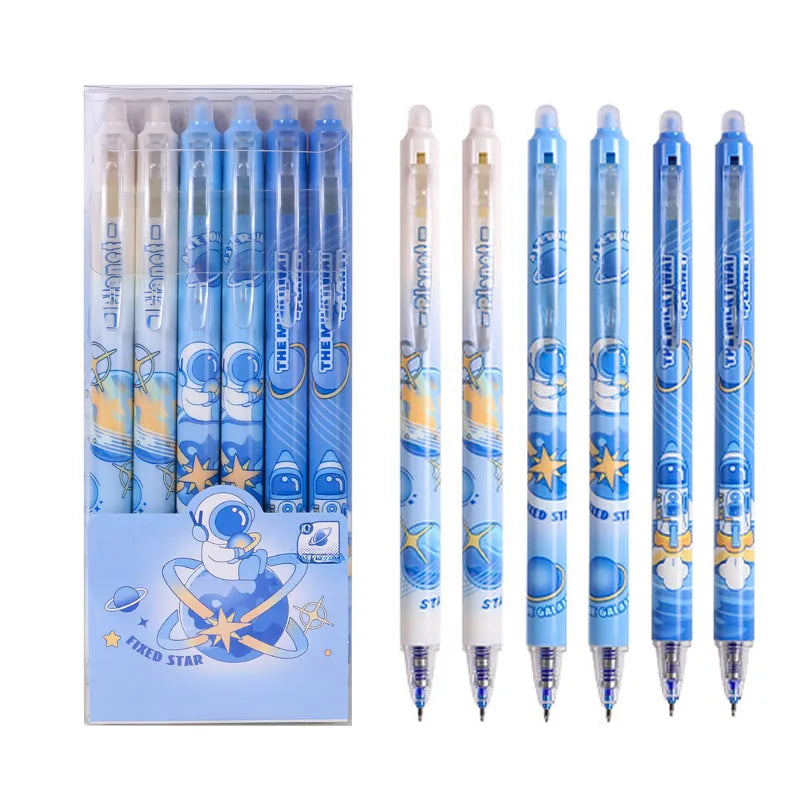 14pcs/set Creative Astronaut Blue Ink Erasable Pens Press-Type Gel Pens 0.5mm Fine Tip Friction Pens Technology Office Supplies