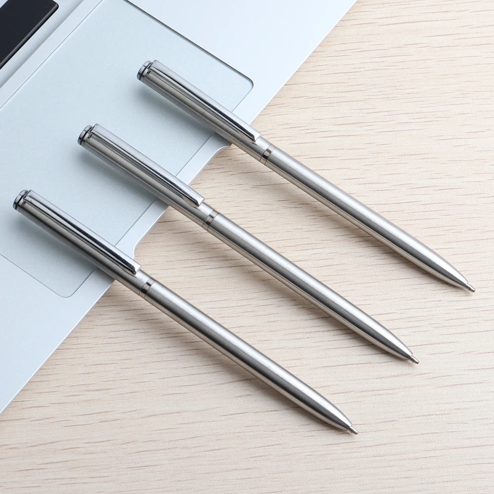 GENKKY Ballpoint Pen Stainless steel rod rotating Metal Ball Pen Stationery Writing 0.7mm Blue Black ink Office School Supplies